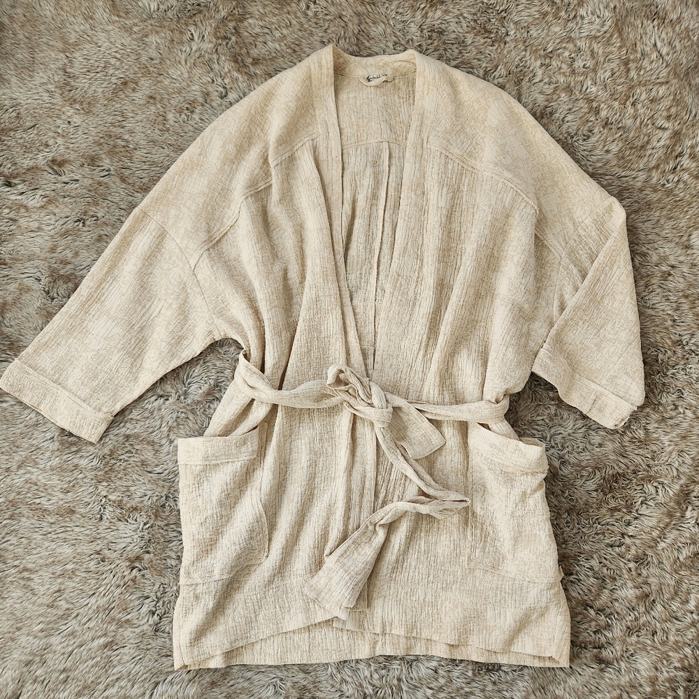 Free People Close To Home Kimono Loungewear Cardigan In Stone Women's Medium